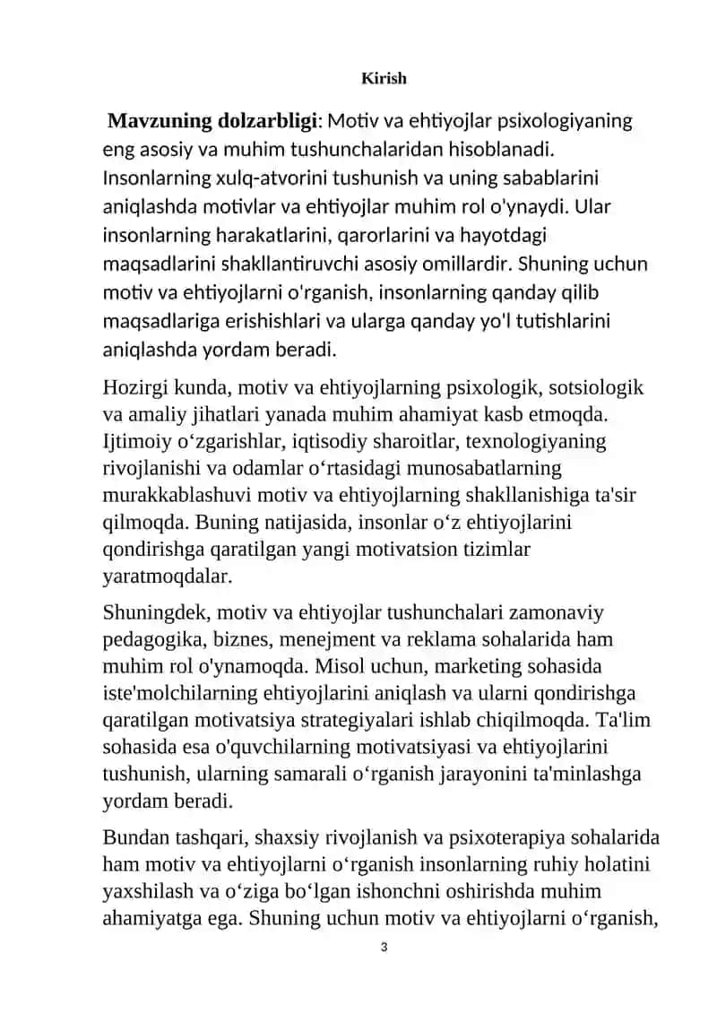 Motiv va ehtiyojning ta'riflari ularning tasnifi 3