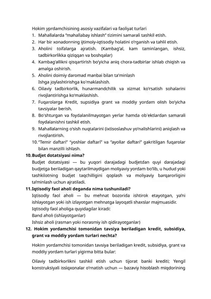 Hokim yordamchisining asosiy vazifalari Hokim yordamchilari uchun suhbat savol-javob lari 3