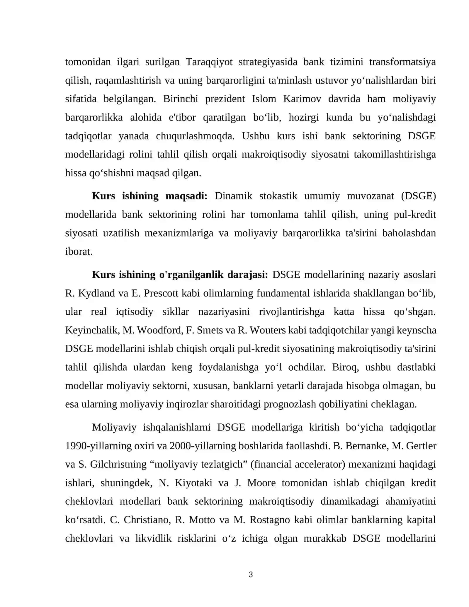DINAMIK STOKASTIK UMUMIY MUVOZANAT (DSGE) MODELLARINING TUZILISHI VA QO‘LLANISHI 3