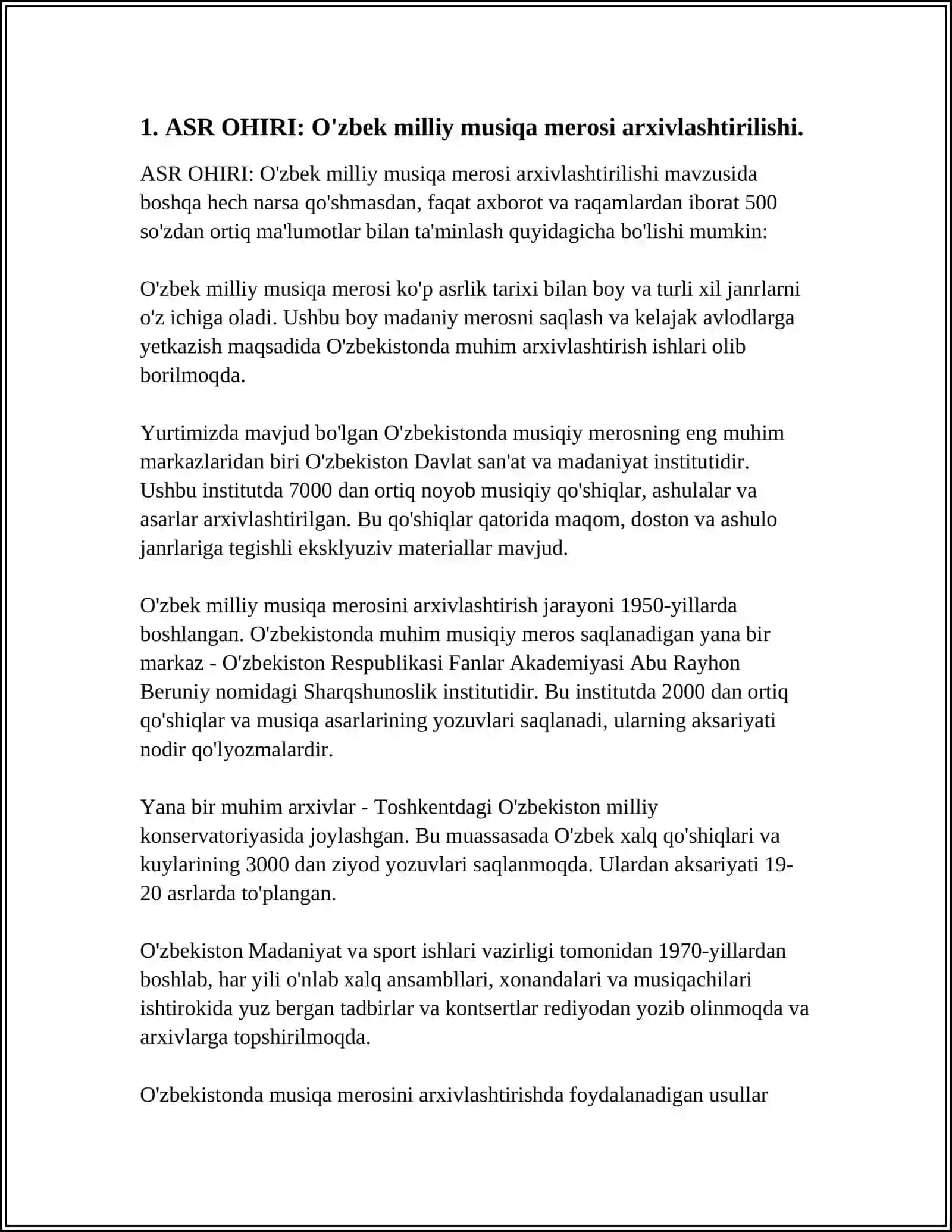 ASR OHIRI: O'zbek milliy musiqa merosi arxivlashtirilishi 3
