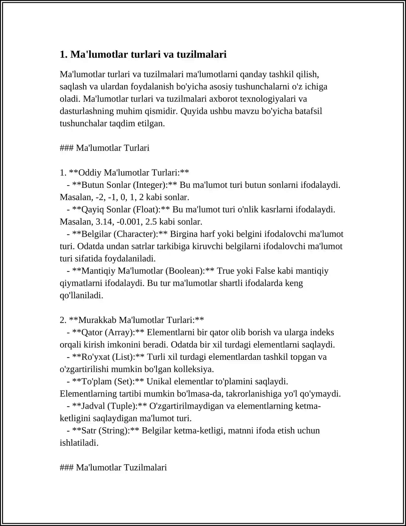 MALUMOTLAR, ALGORITMLAR VA MALUMOTLAR TUZILMASI TUSHUNCHASI 3