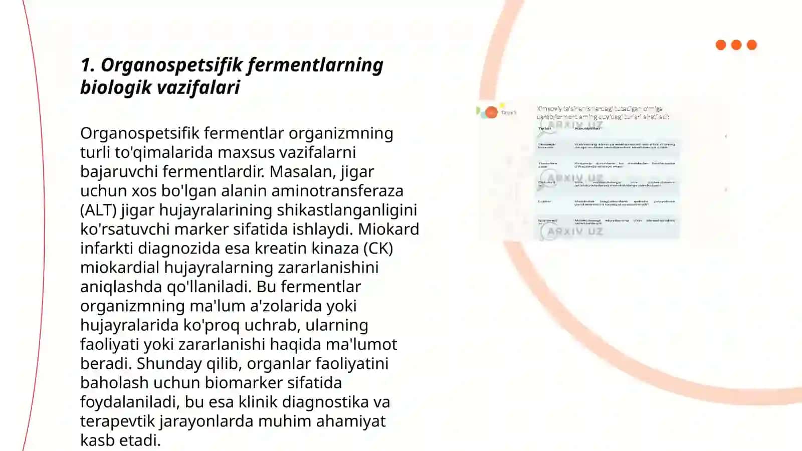 Organospetsifik fermentlar va ularning roli Enzimopatologiya va Enzimodiagnostika 3