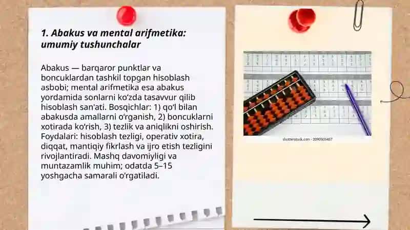 Mental arifmetikada abacus yordamida sonlarni o'rganish. 3