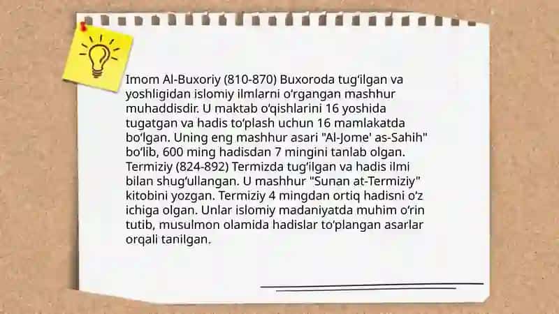 Imom Al-Buhoriy va Termiziyning xadis va dinga qo'shgan xissalari 3