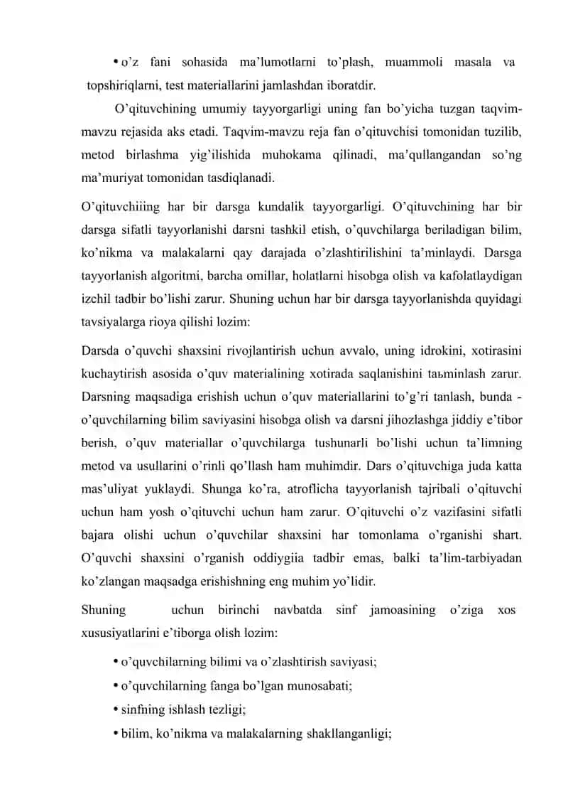 Darslar ishlanmasini yaratish o'qituvchi rahbarligida talaba mustaqil ishi 3