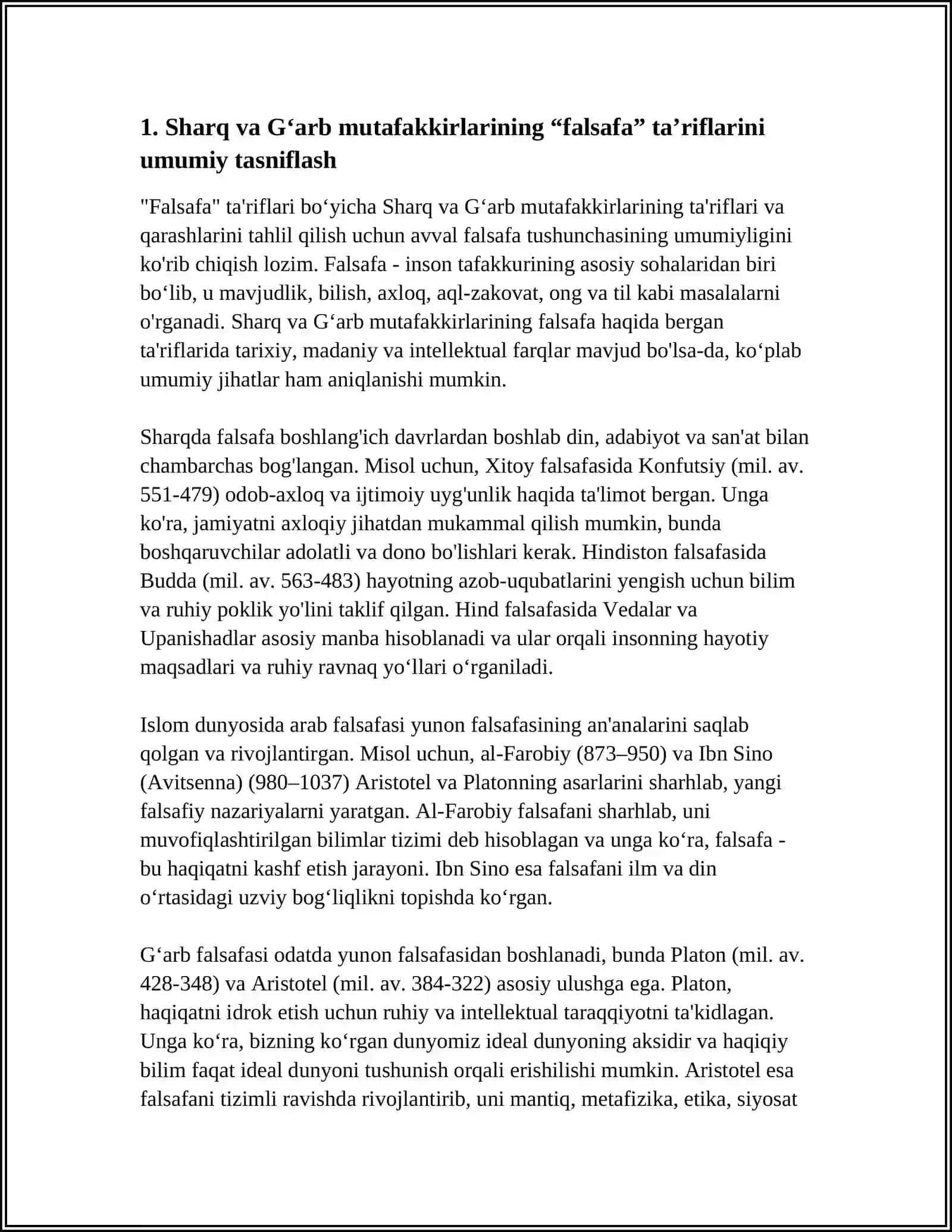 FALSAFANING MOHIYATIGA OID SHARQ VA GʻARB MUTAFAKKIRLARINING TA'RIFINI TASNIFLASH 3