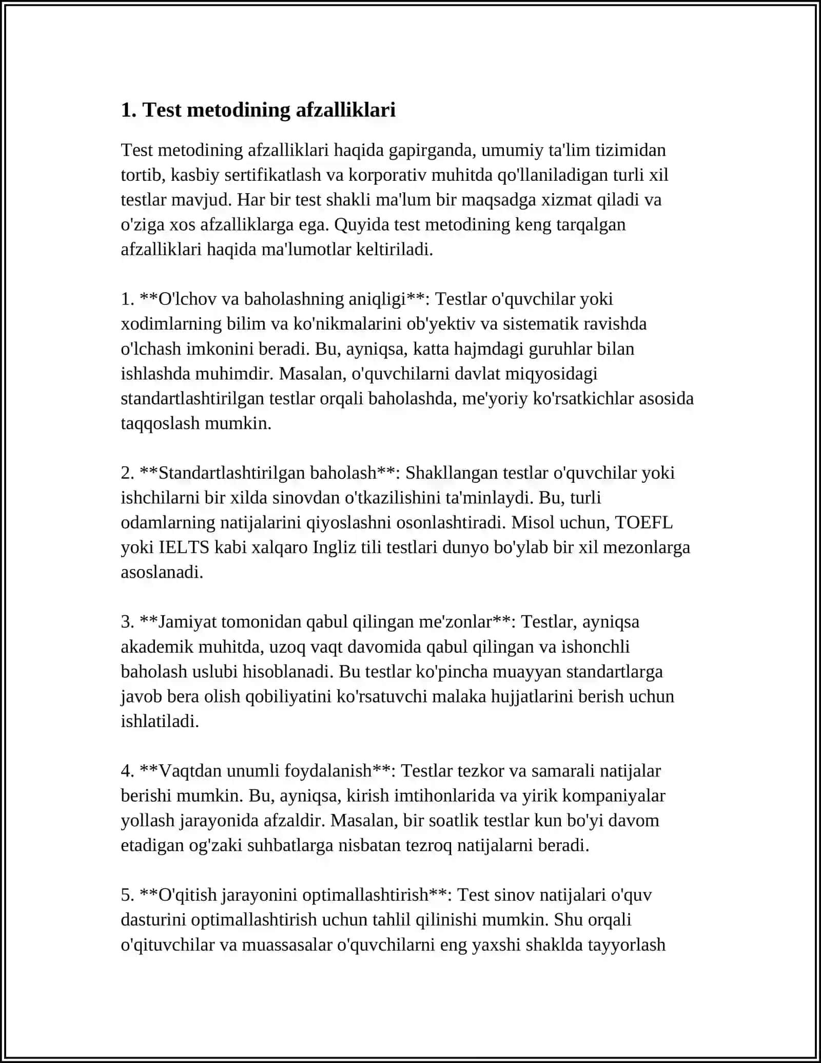 TEST METODINING YUTUĞ VA KAMCHILIKLARI 3