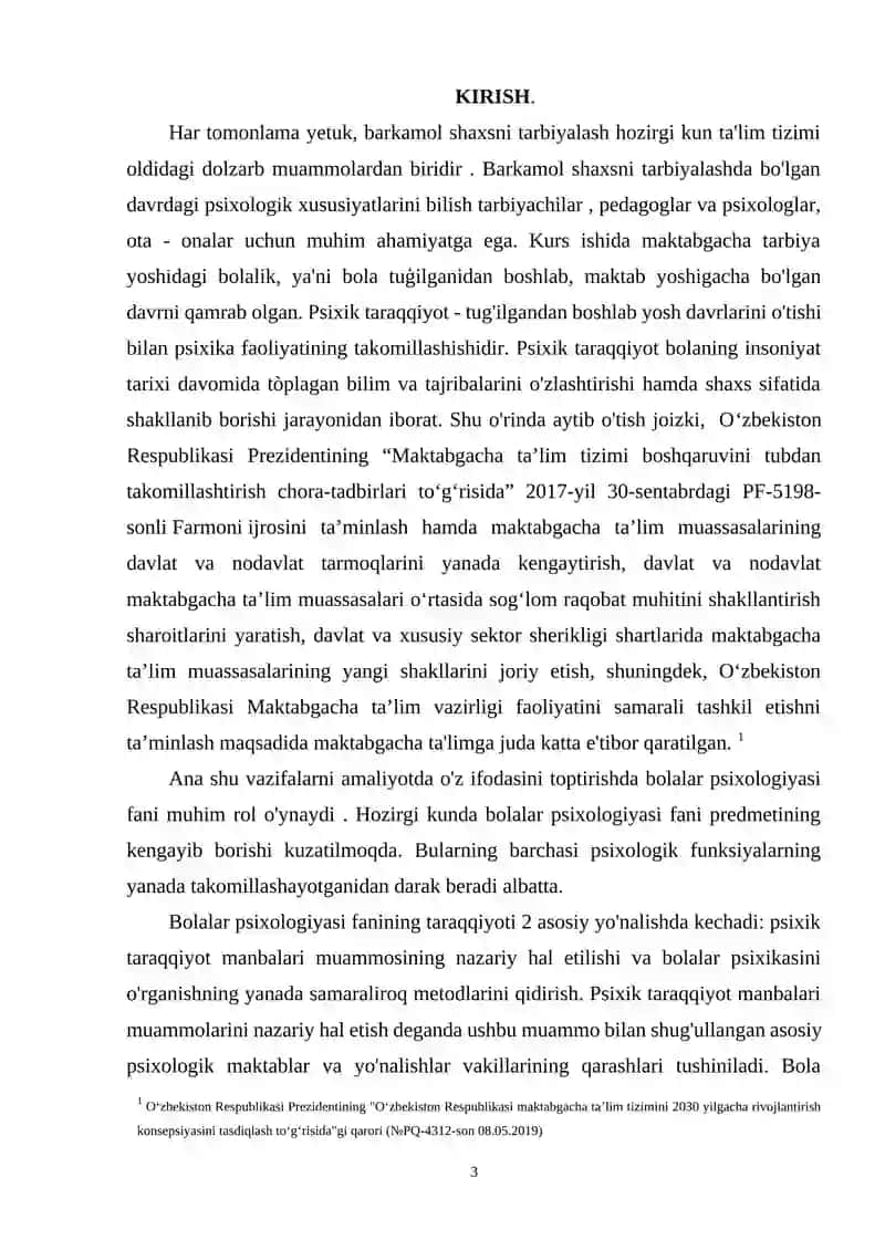 YUKSAK PSIXIK FUNKSIYALARNING TARKIB TOPISHI VA TUZULISHI KURS ISHI 3