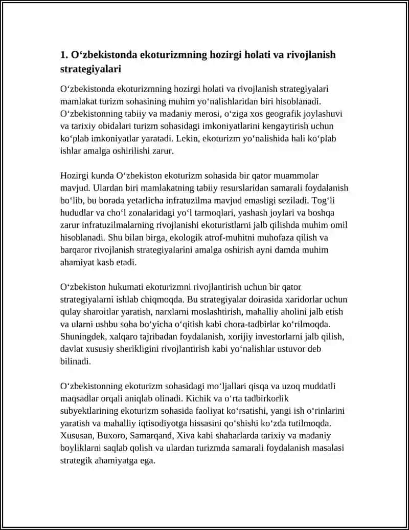 ÕZBEKISTONDA EKOTURIZM YOʻNALISHIDAGI SAYYOHLIK ISHLARINING RIVOJI 3