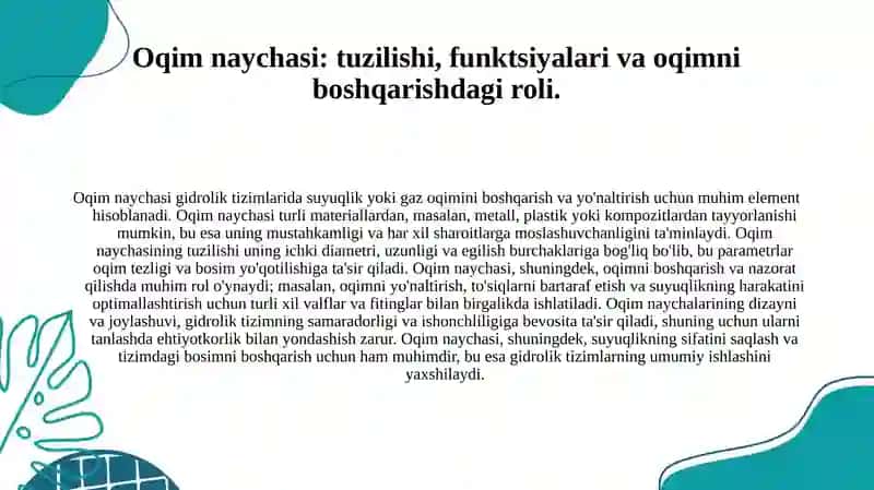 Oqimcha harakat haqida asosiy tushunchalar. Oqim chizig'i, oqim naychasi va oqimchi. 3