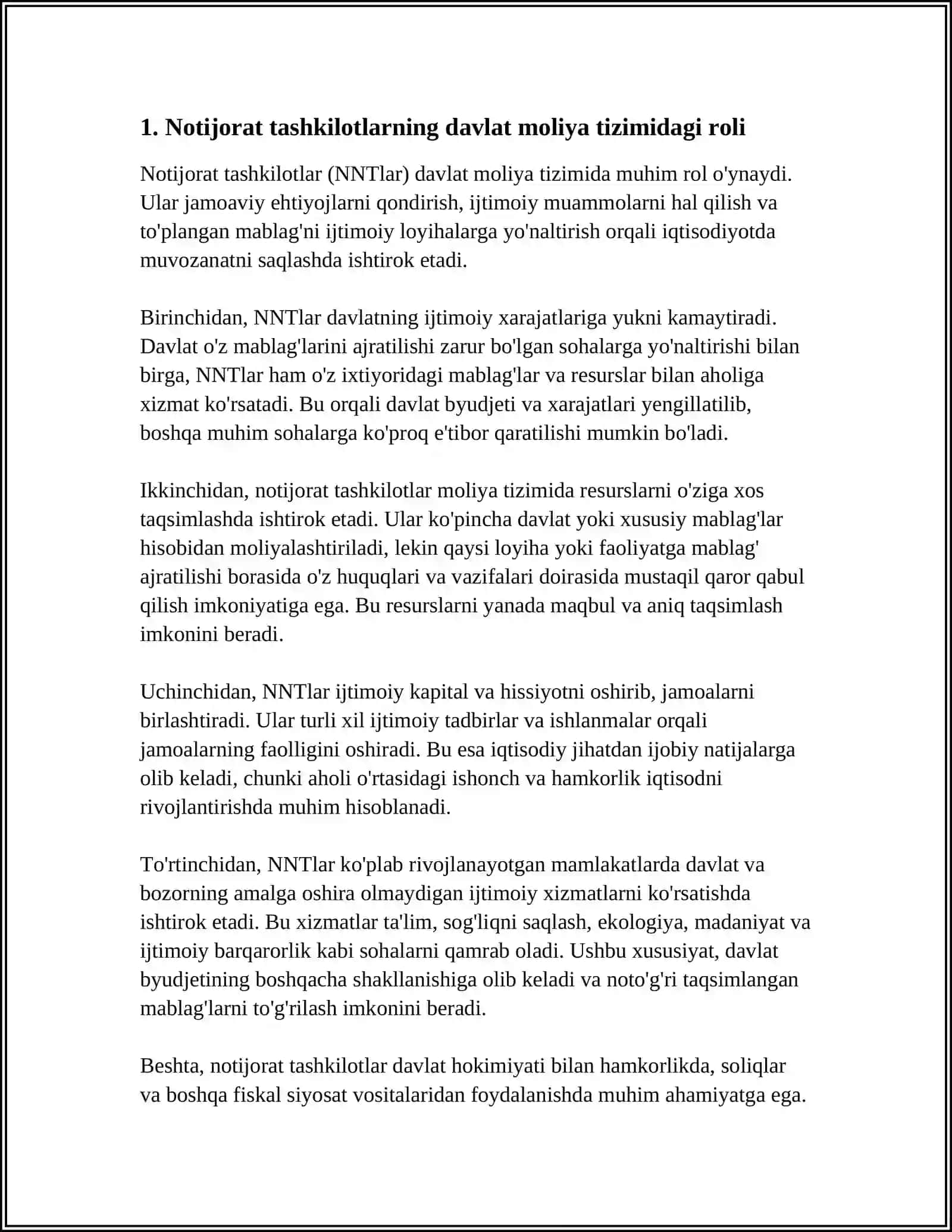 NOTIJORAT TASHKILOTLAR MOLIYASI TIZIMIDA TUTGAN O'RNI 3