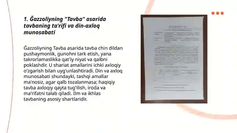 Ğazzoliyning "Tavba" asarida din va axloq 3