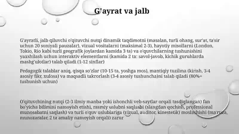 O'qituvchi nutqiga qo'yladigan pedagogik talablar 3