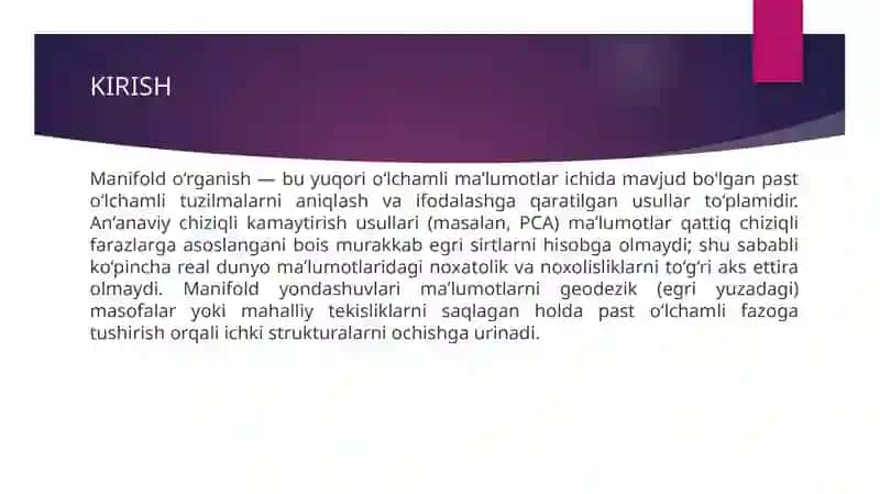Manifol o'rganish yondashuvlari: Isomap va LLE 3