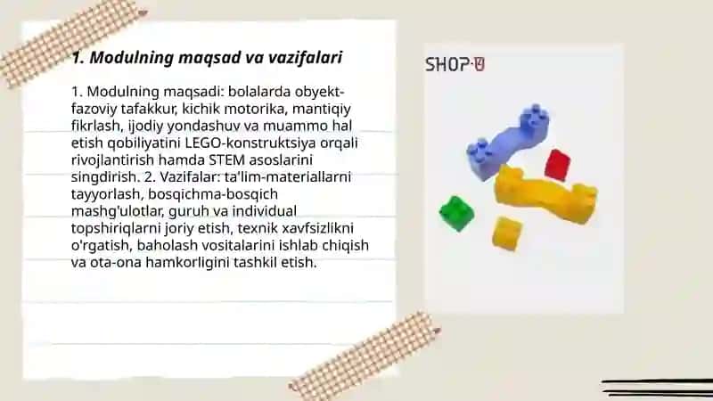 Obyekt-fazoviy muhitni rivojlantirish "LEGO-konstruksiya" óquv moduliga 3