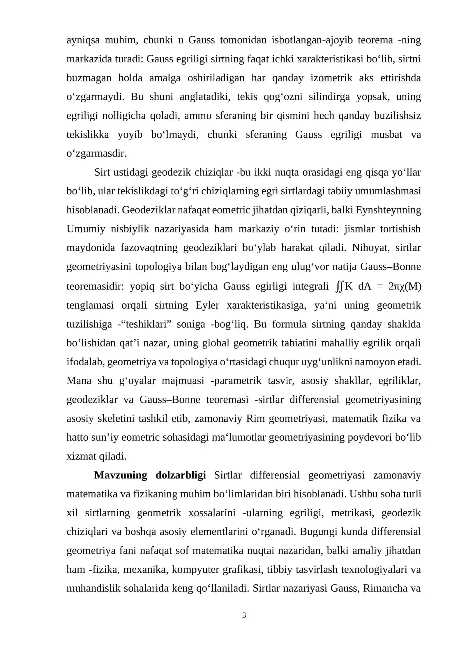 Sirtlar differensial geometriyasi va asosiy elementlari 3