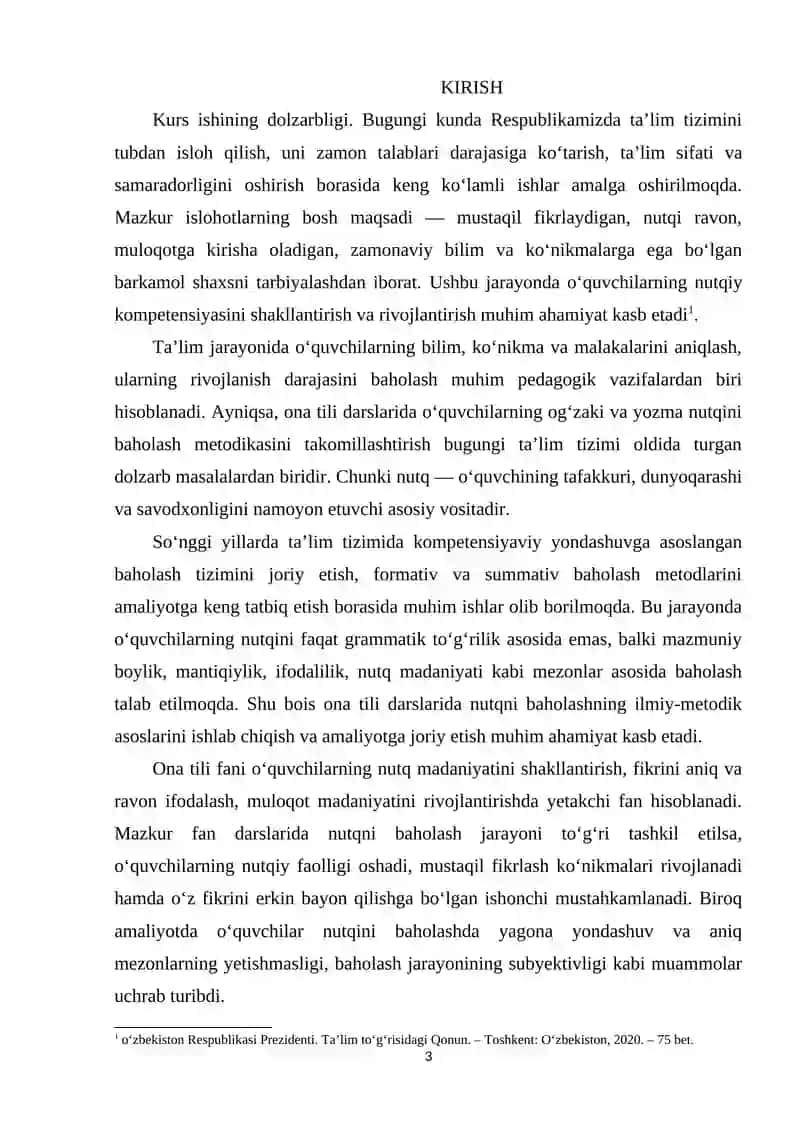 "ONA TILI DARSLARIDA O‘QUVCHILAR NUTQINI BAHOLASH METODIKASI" 3
