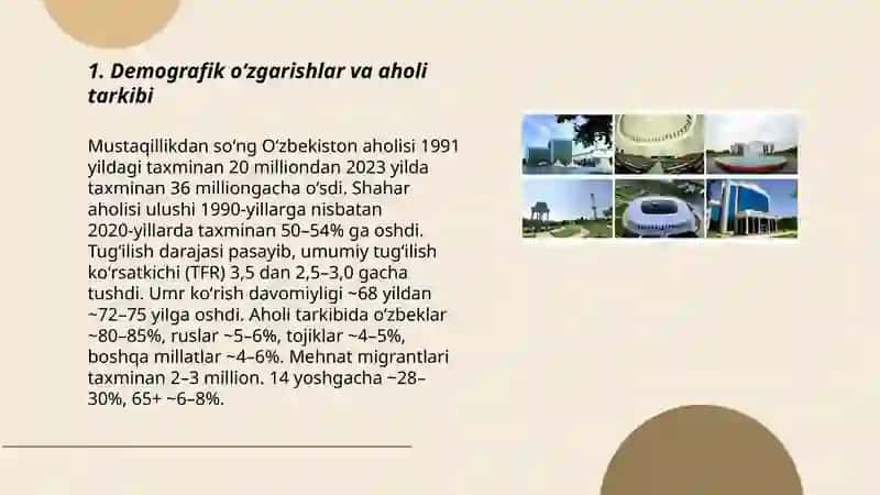 Mustaqillikdan soʻng Oʻzbekiston Respublikasidagi ijtimoiy oʻzgarishlar 3