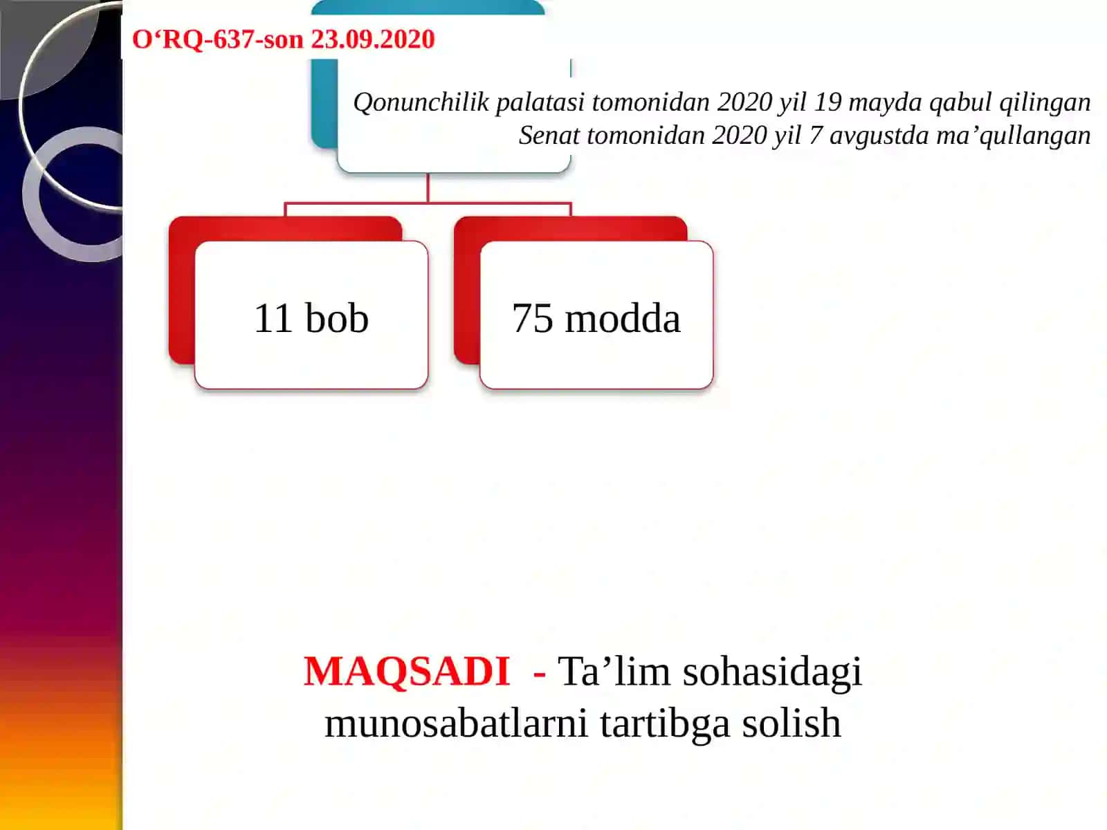 TA’LIM TO’G’RISIDAGI QONUN. PEDAGOGLIK KASBI, UNING JAMIYATDA TUTGAN O’RNI 3