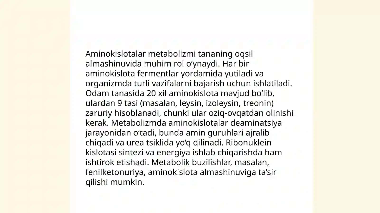 Aminokislotalar almashinuvida hosil bòladigon biologik faol moddalar. Siydikchilning sintezi 3