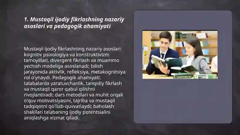 Talabalarning mustaq ijodiy fikirlashini shakillantitish va rivojlantirish texnikasi 3