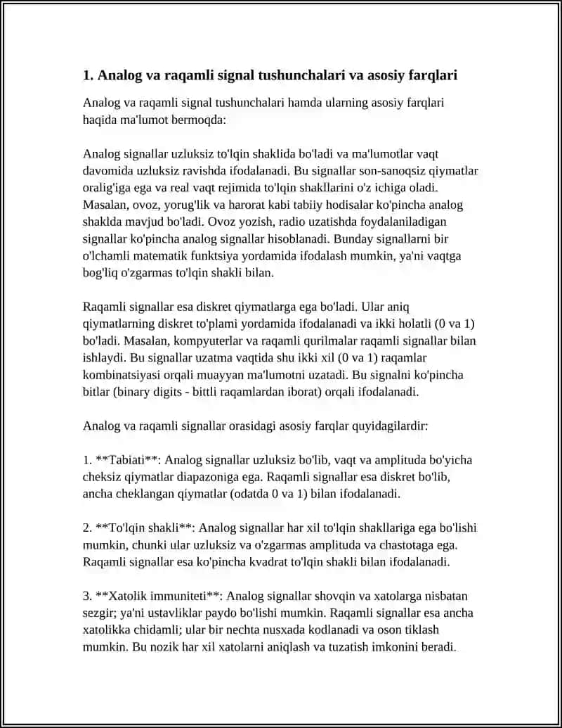 ANALOG VA RAQAMLI SIGNALLARNING O‘ZARO TAQQOSLANISHI VA QO‘LLANISH SOHALARI 3