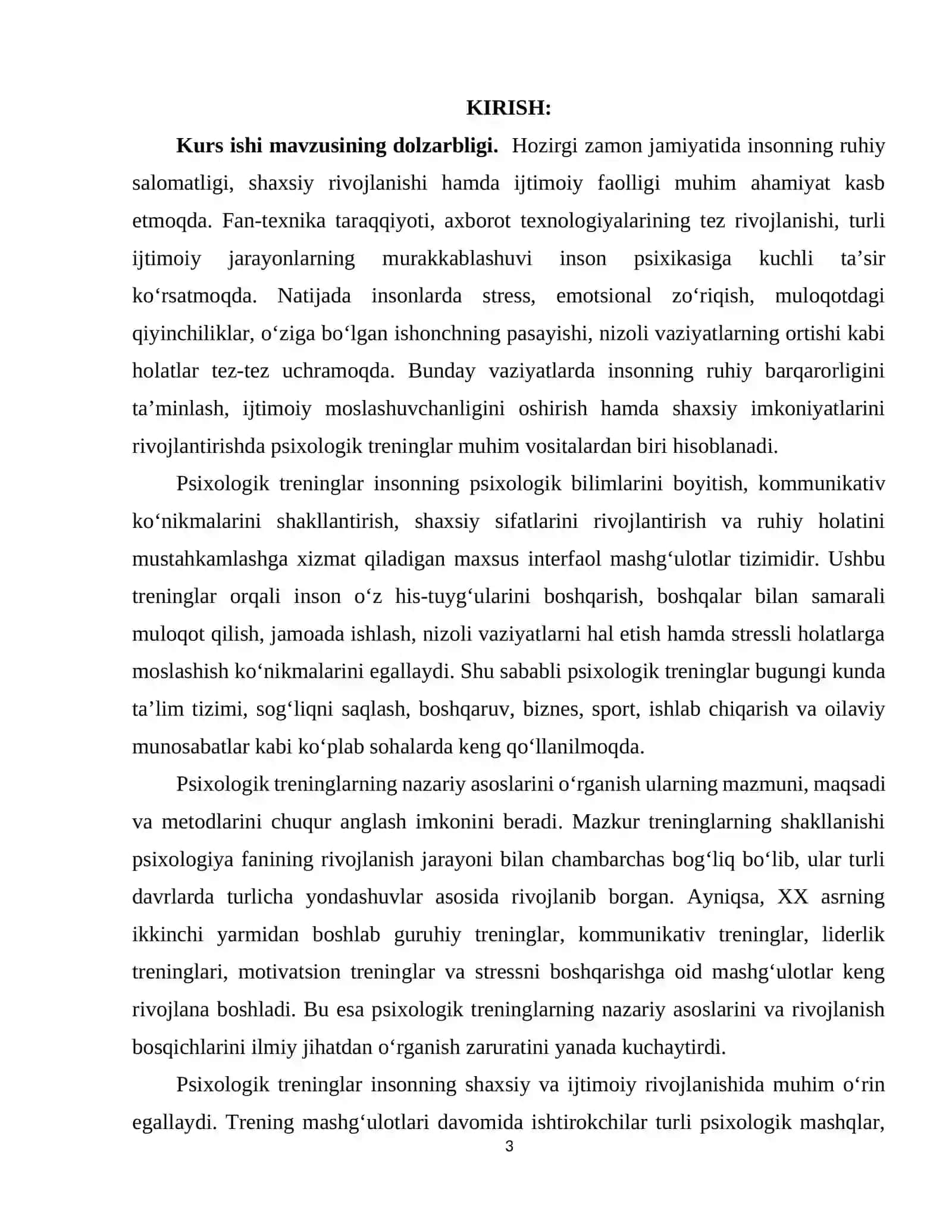 Psixologik treninglarning nazariy asoslari va rivojlanish bosqichlari 3