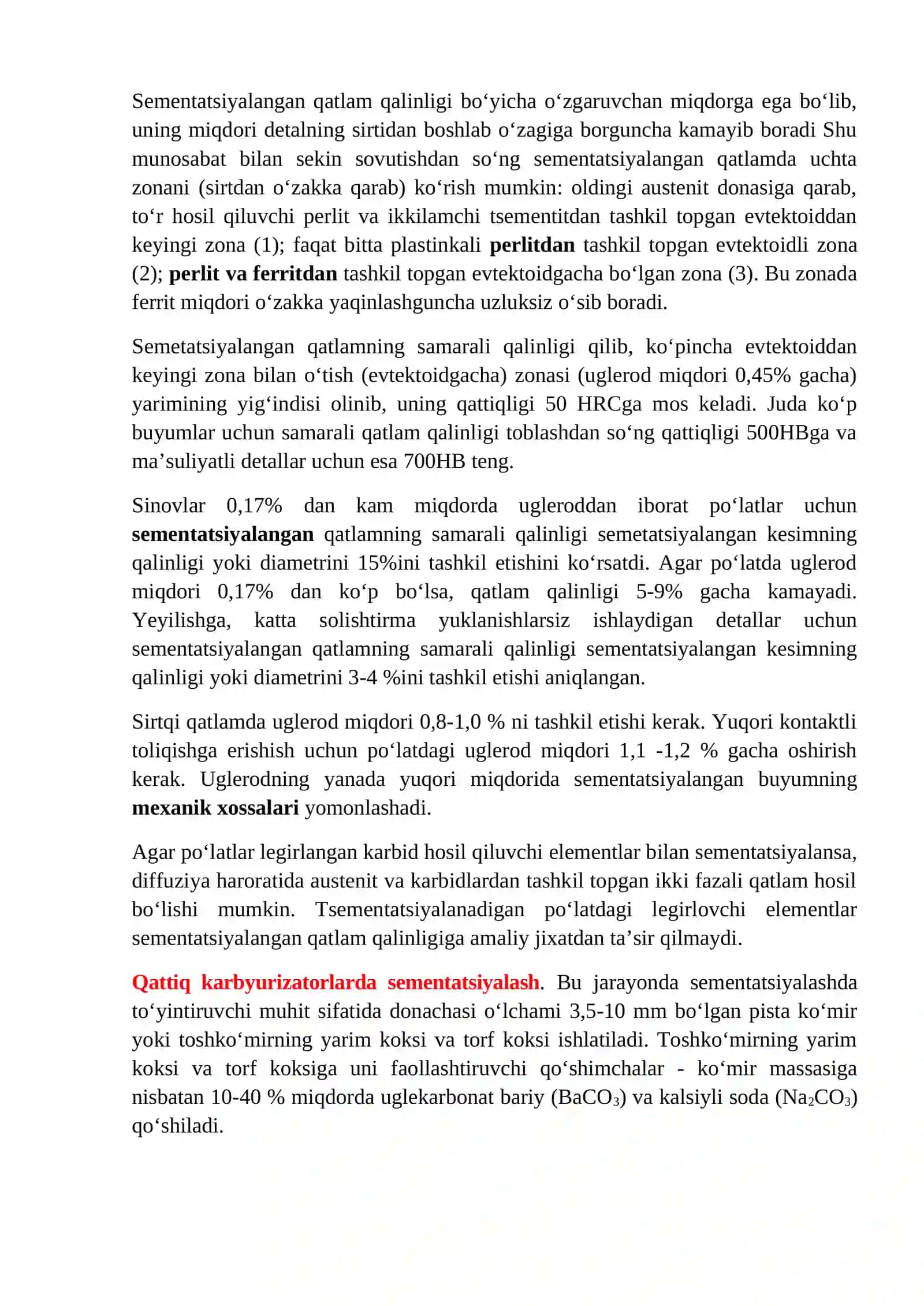 Po’latlarni kimyoviy-termik ishlov berish. Po’latlarni sementatsiyalash, azotlash va sianlash texnologik jarayonlari 3