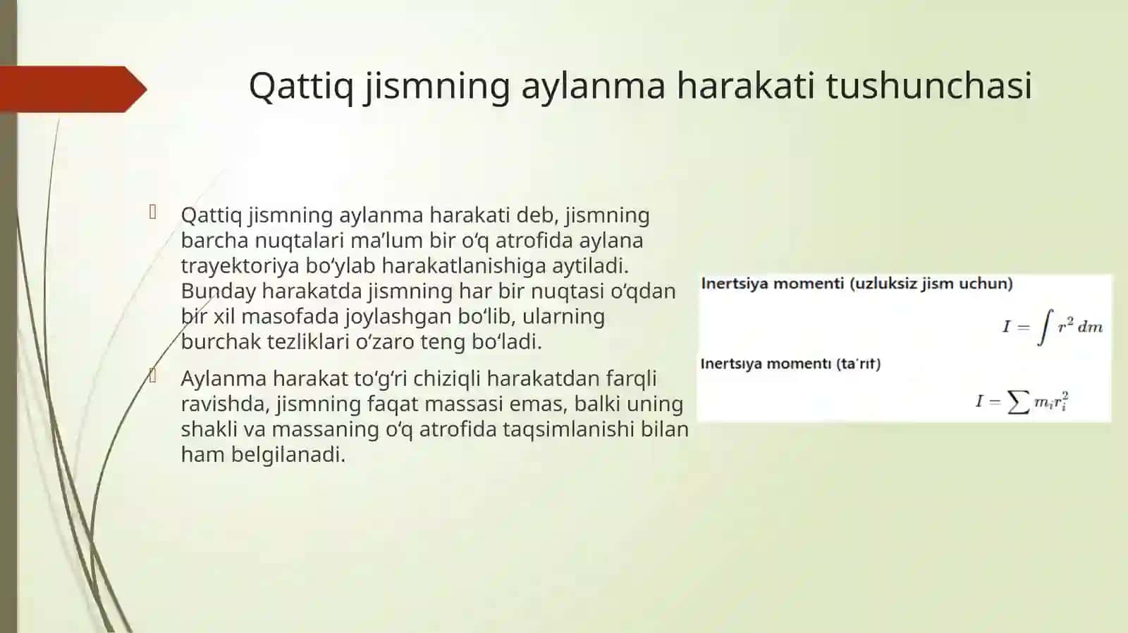 QATTIQJISM AYLANMA HARAKAT DINAMIKASINING ASOSIY QONUNI. GIROSKOPLAR 3