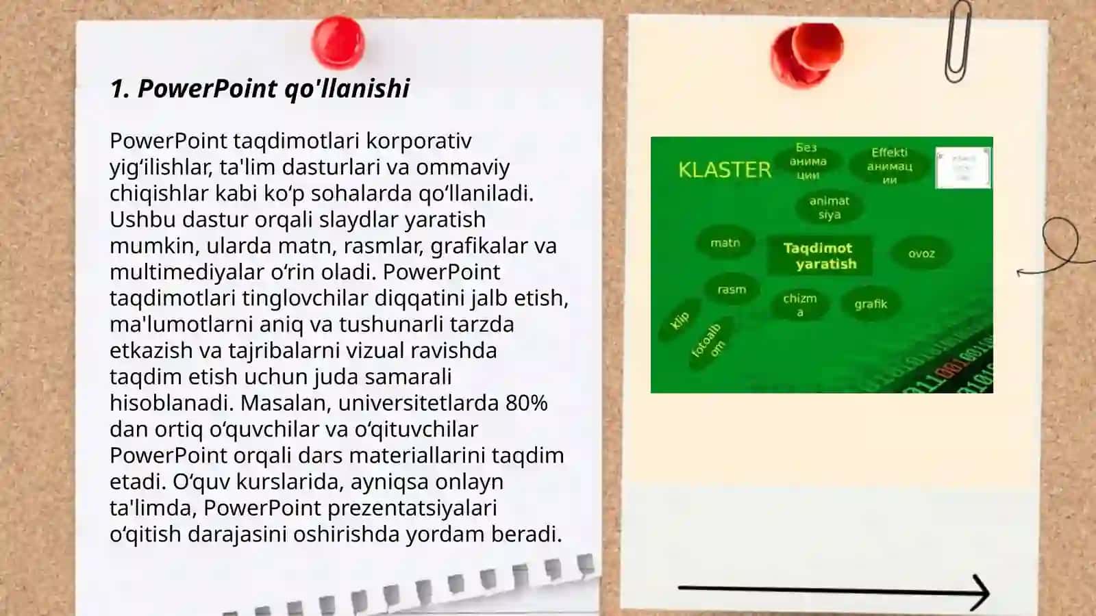 Taqdimot slaydlarini yaratish uchun mos dastur imkkoniyatlaridan foydalanish 3