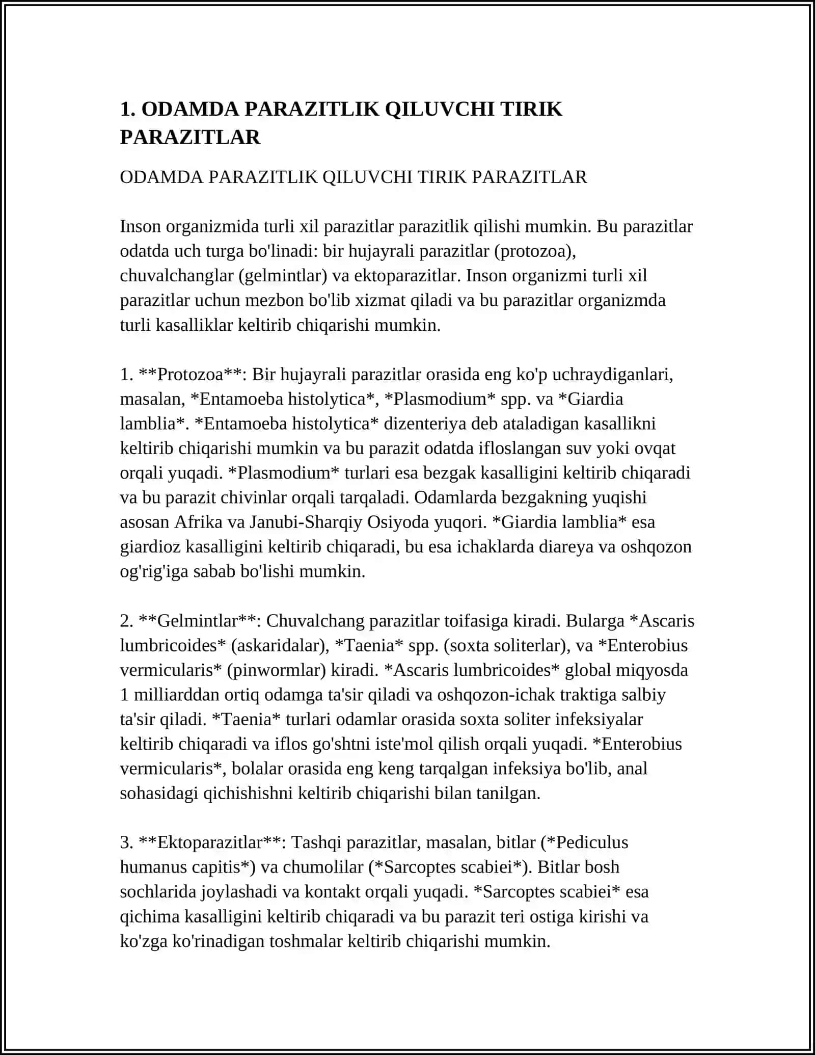 ODAMDA PARAZITLIK QILUVCHI PARAZITLAR 3