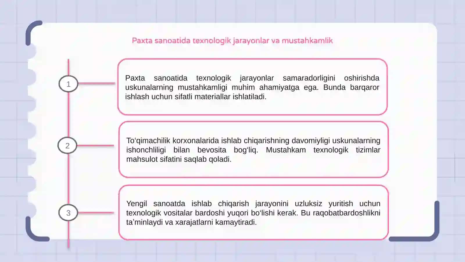 Paxta, to‘qimachilik va yengil sanoat korxonalarida texnologik jarayonlar uchun mustahkamlik 3
