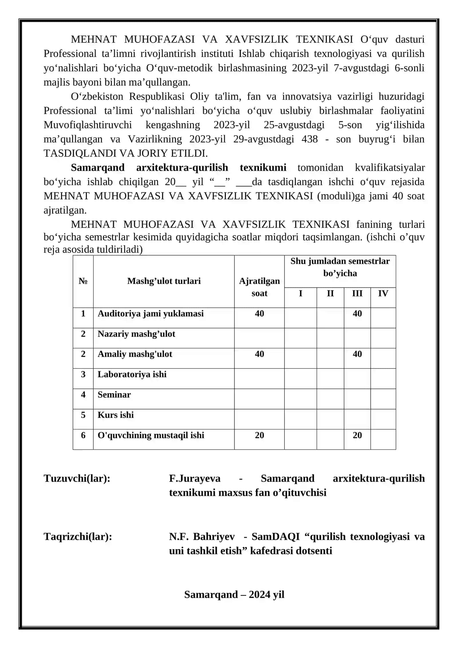 MEHNAT MUHOFAZASI VA XAVFSIZLIK TEXNIKASI O’QITISH MATERIALLARI 3