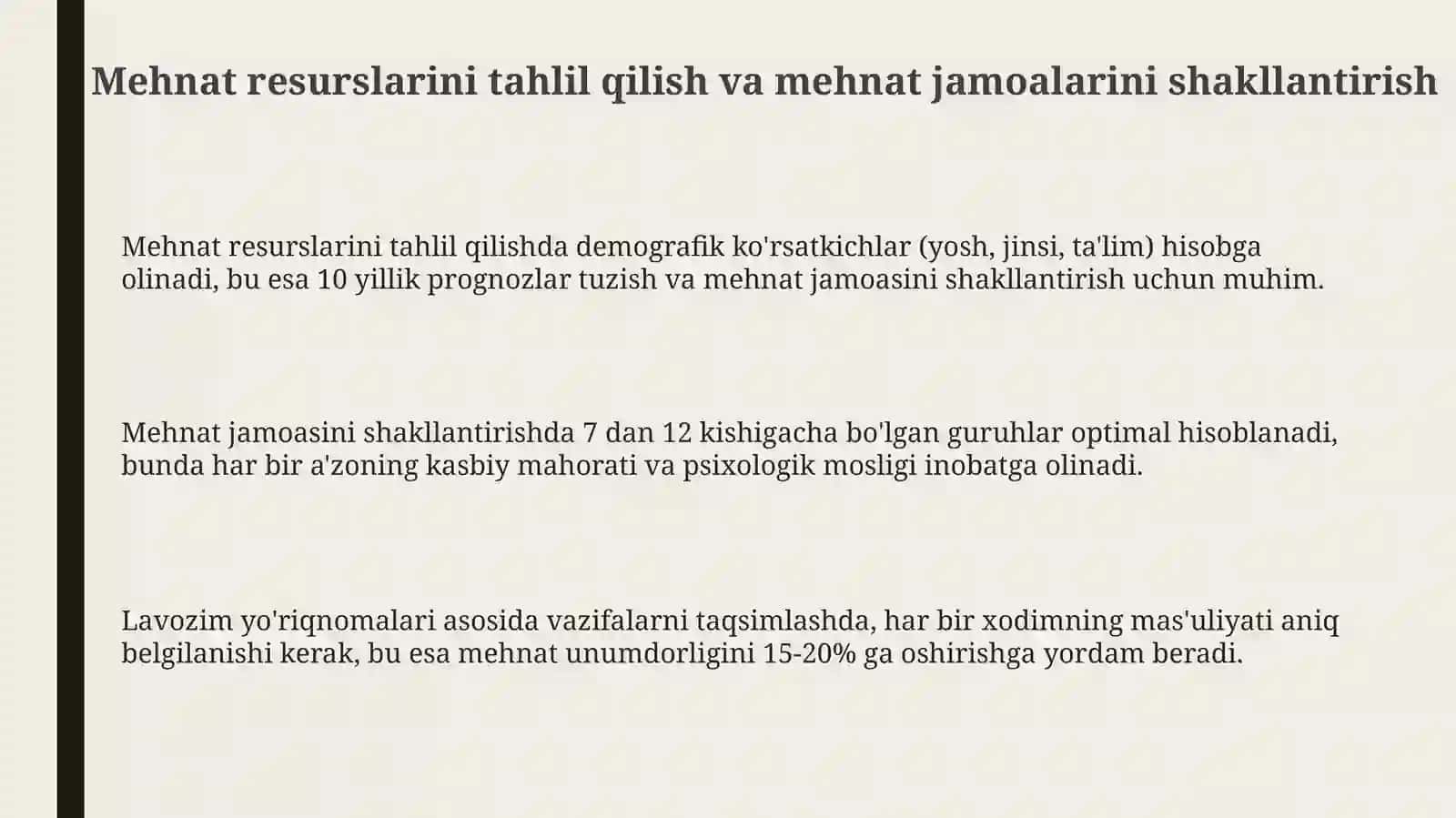 Mehnat jamoalarini rejalashtirish va boshqarish 3