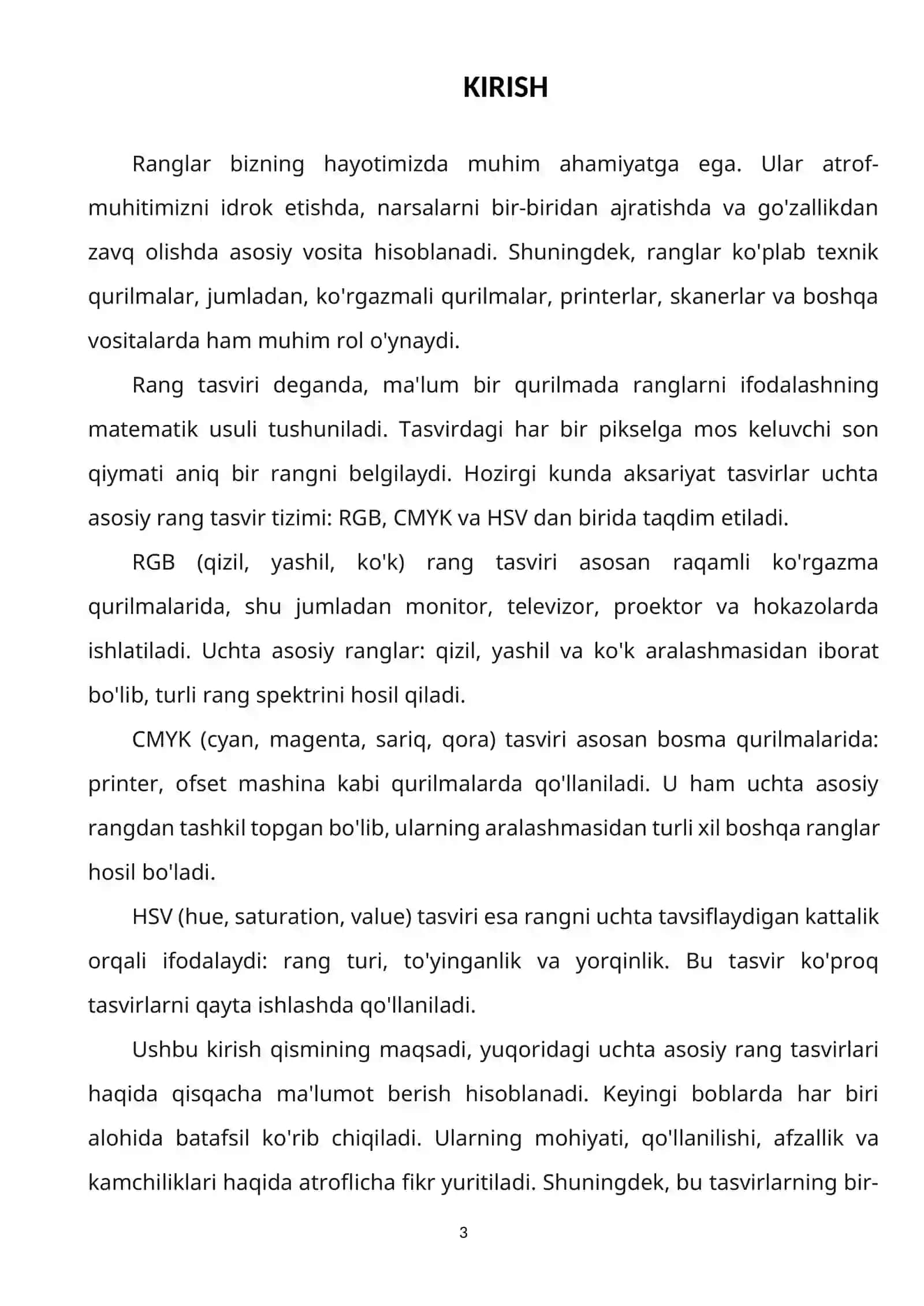 Rang tasvirlari: RGB, CMYK, HSV 3