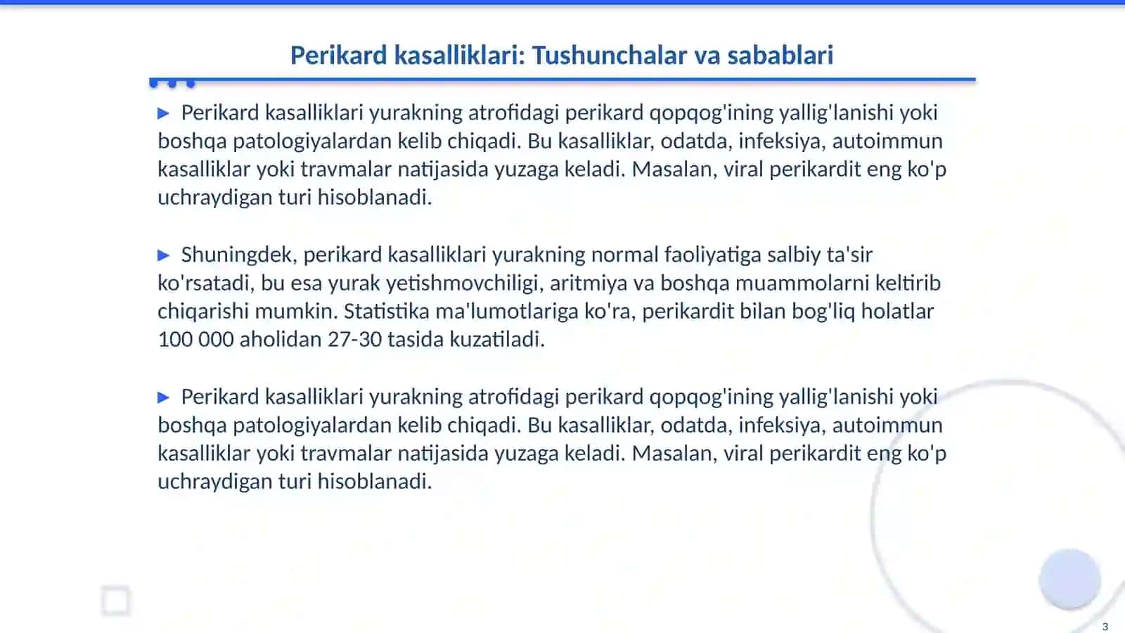 Perikard kasalliklari.Yurak oʻsmalari.Yurak transplantatsiyasi 3