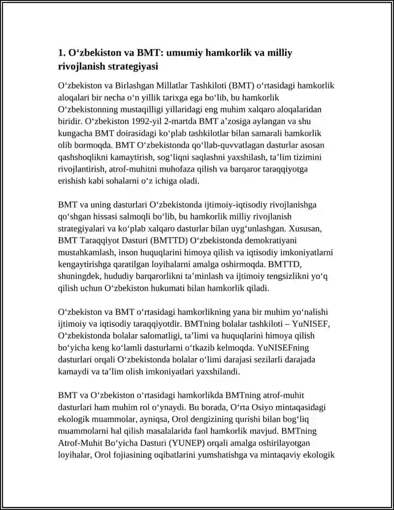 O'ZBEKISTONNING XALQARO TASHKILOTLAR BILAN HAMKORLIK ALOQALARI 3