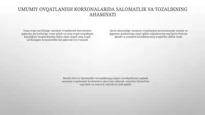 Ovqatlanish Korxonalaridagi Soĝliq Va Tozalikning Mohiyati 3