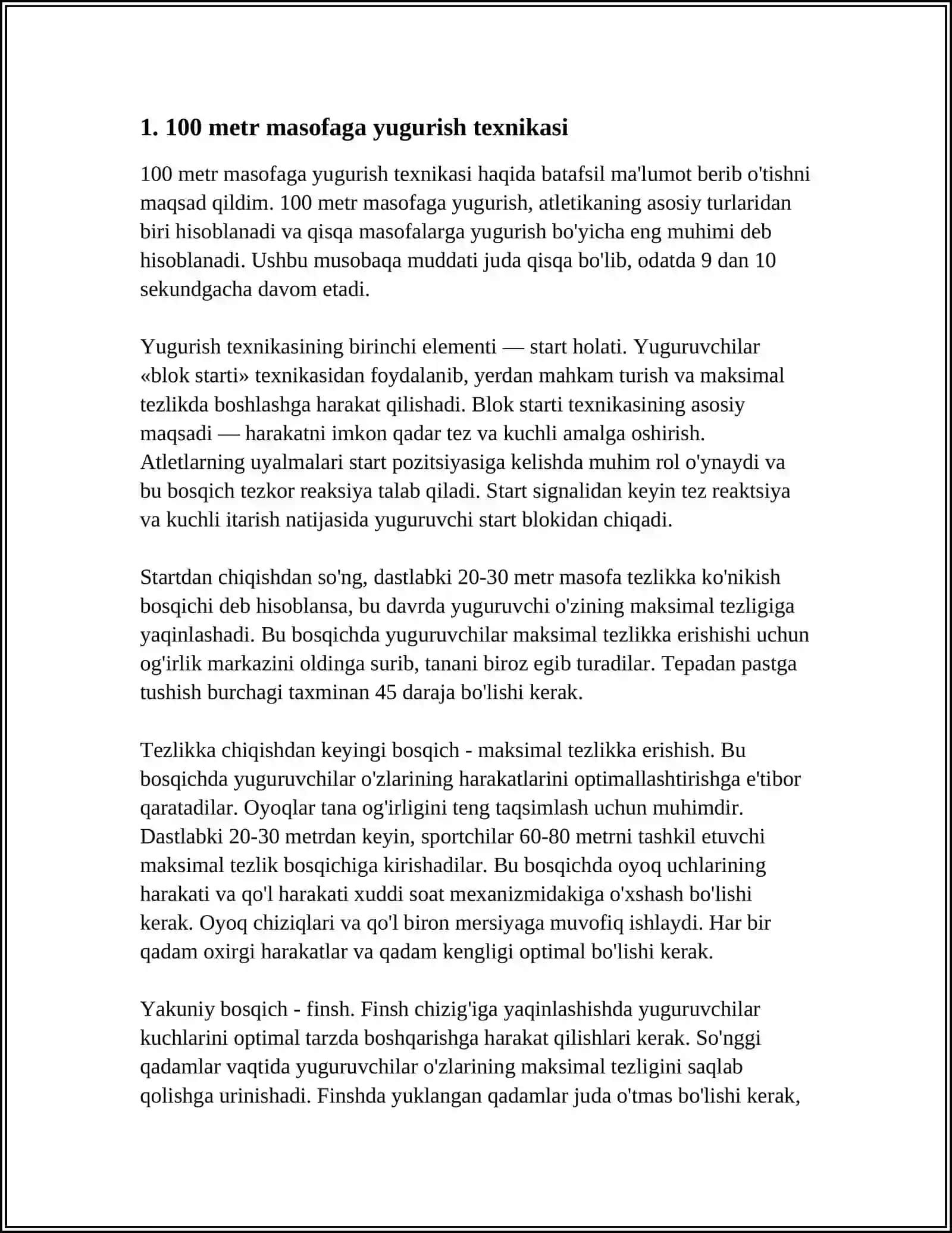 100 M 200 M 400 M MASOFALARGA YUGURISH VA ESTAFEDALI YUGURISH TEXNIKASINING FARQLI HUSUSIYATLARI 3