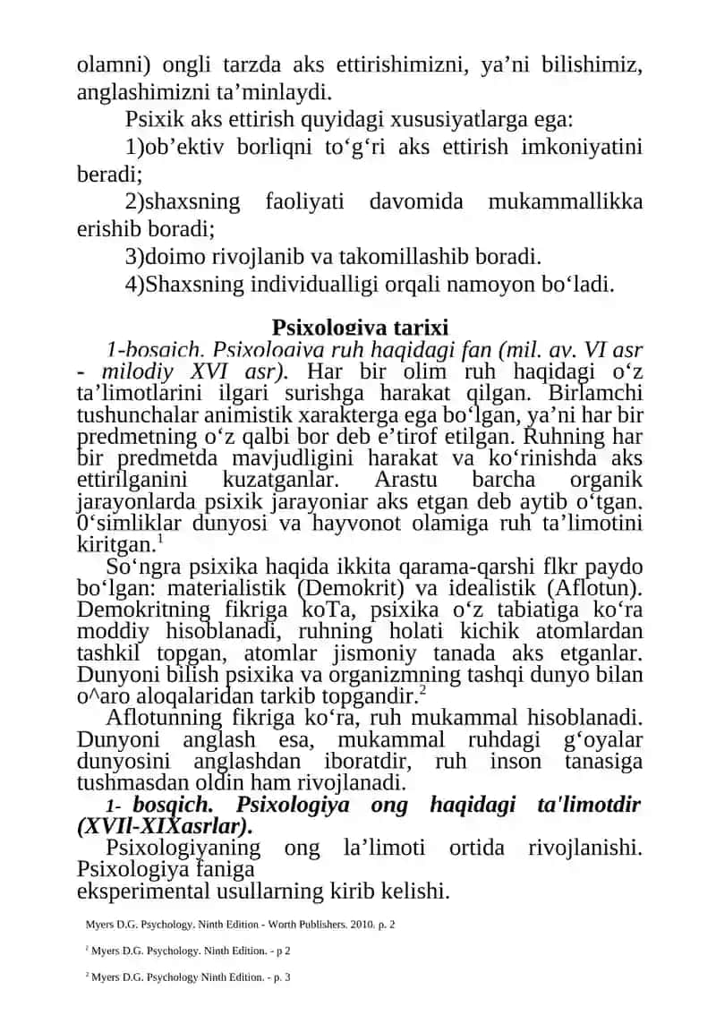 MA’RUZA. PSIXOLOGIYANING FAN SIFATIDA SHAKLLANISHI. PSIXIKA VA ONGNING TARAQQIYOTI 3