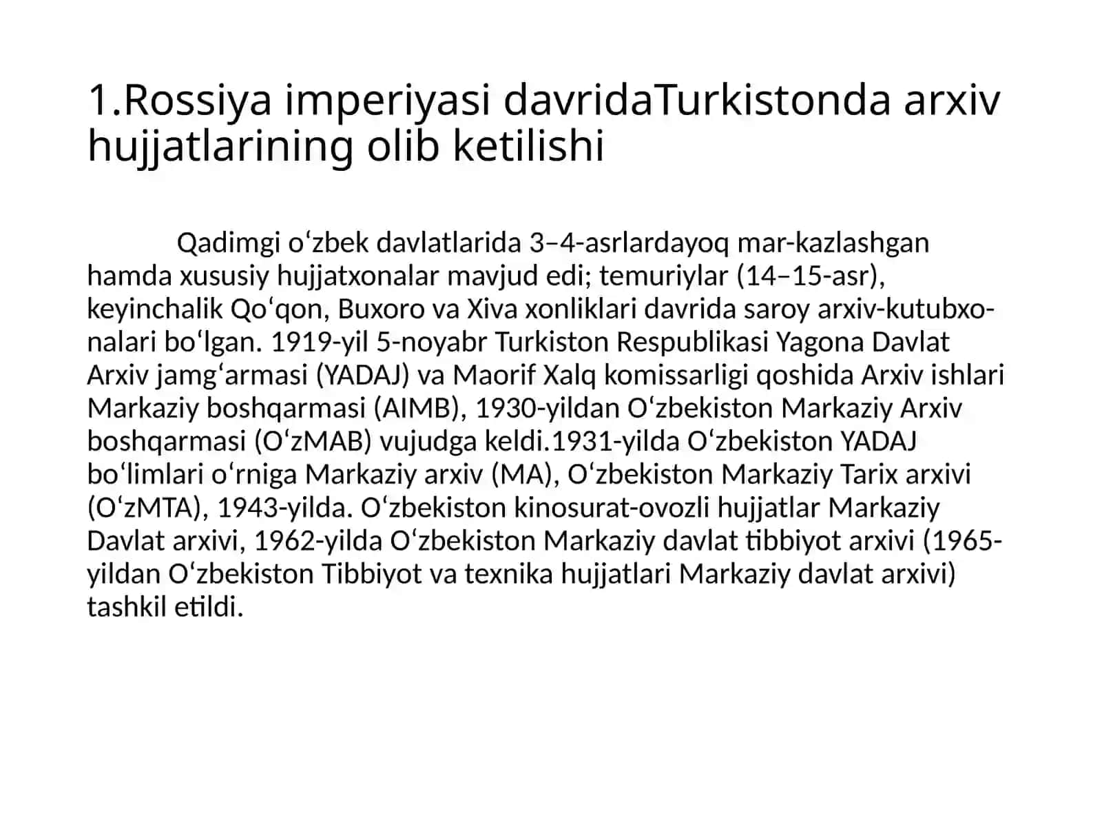 Rossiya imperiyasining Turkistonda arxiv hujjatlarini saqlash borasida amalga oshirgan siyosati 3
