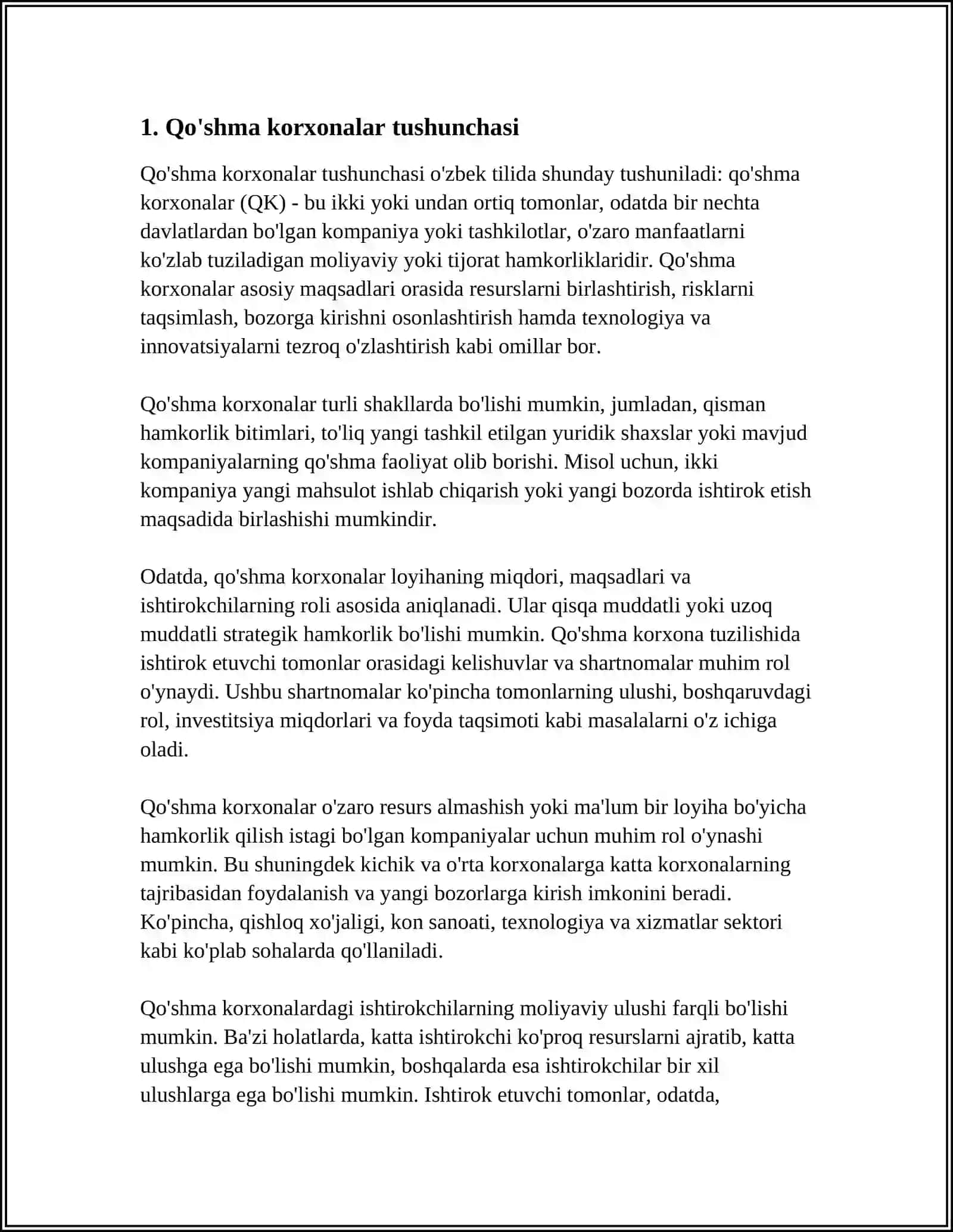 QO'SHMA KORXONALAR TASHKIL ETISH VA ULARNING IQTISODIYOTDAGI AHAMIYATI 3