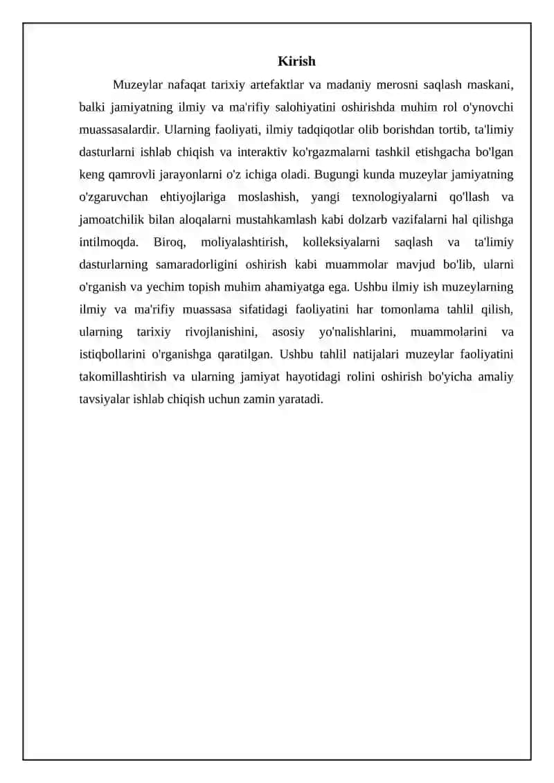 Muzeylarning ilmiy va ta'limiy faoliyati: Tarix, vazifalar va rivojlanish istiqbollari 3