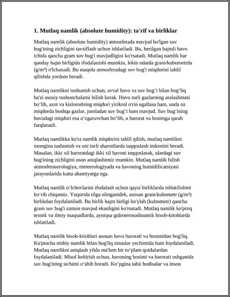 ATMOSFERA SUVLAR NISBIY VA MUTLOQ NAMLIK 3