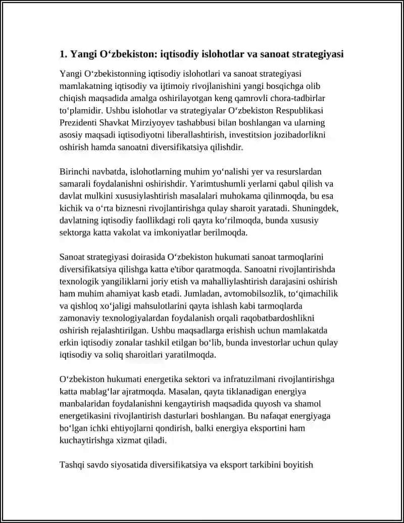 Yangi Oʻzbekiston: iqtisodiy islohotlar va sanoat strategiyasi 3