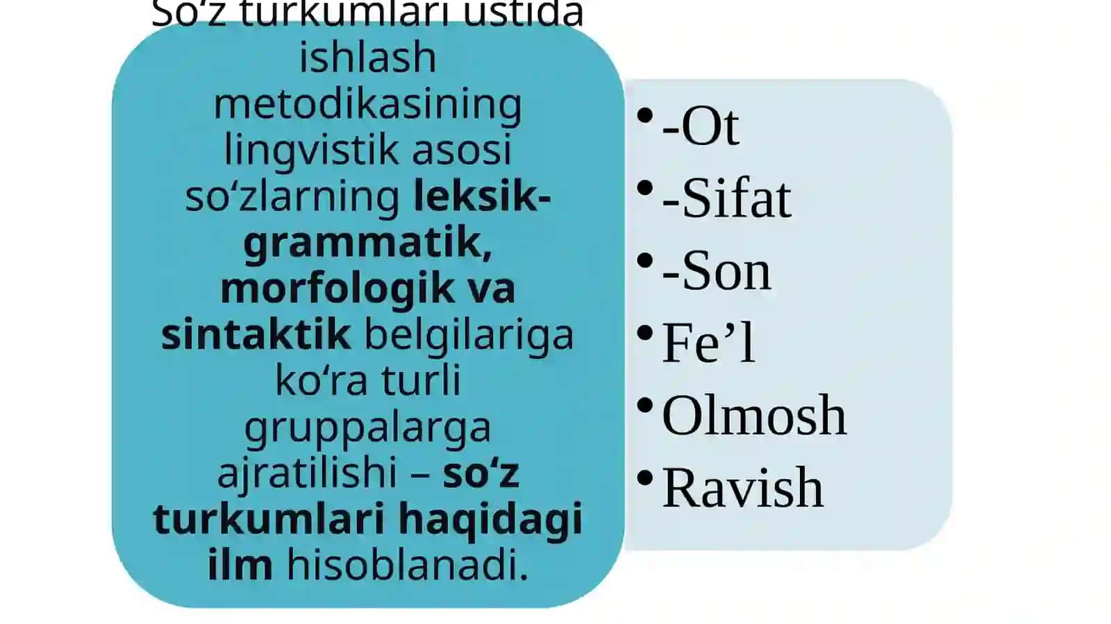 So‘z turkumlarini o‘qitish metodikasi. Boshlang‘ich sinflarda sintaktik tushunchalar ustida ishlash metodikasi. Punktuatsiya elementlari va orfografiyani o‘rganish metodikasi 3