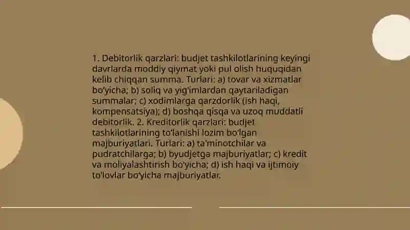 Budjet tashkilotlarida Debitorlik va kreditorlik qarzlari tahili 3
