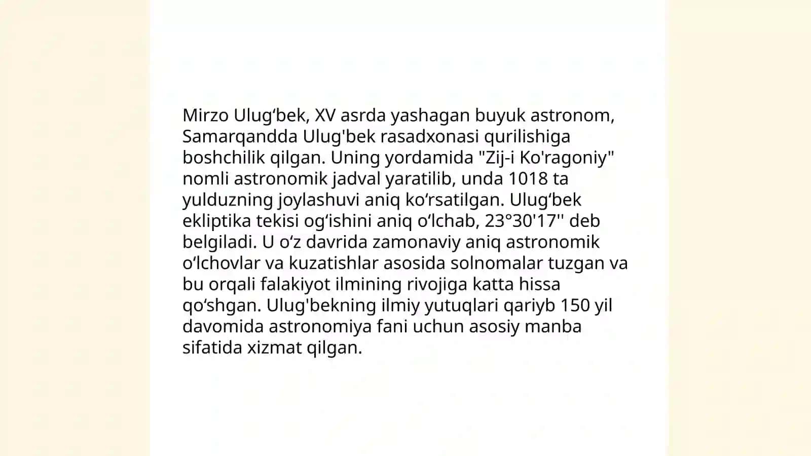 Mirzo Ulug'bek merosining jahon tarraqiyotidagi tutgan o'rni 3
