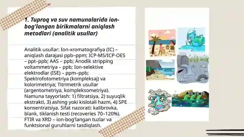 Tuproq va suv namunalarida ion-bog'lanishli birikmalarni aniqlash metodlari 3