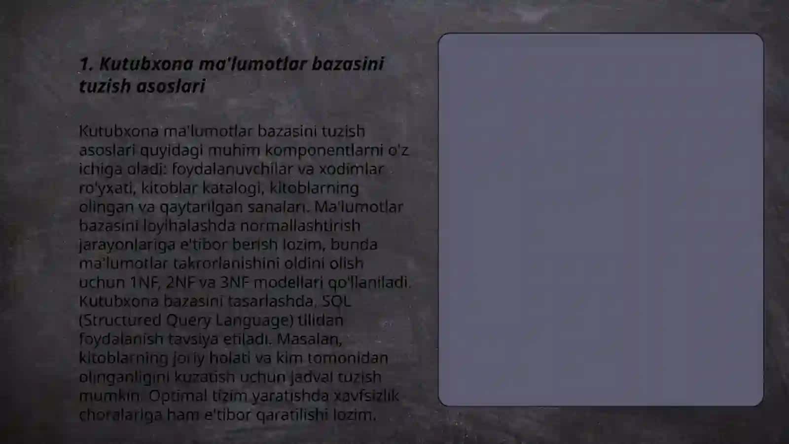 Kutubxona malumotlari bazasiga samarali kirishni tashkil etish 3